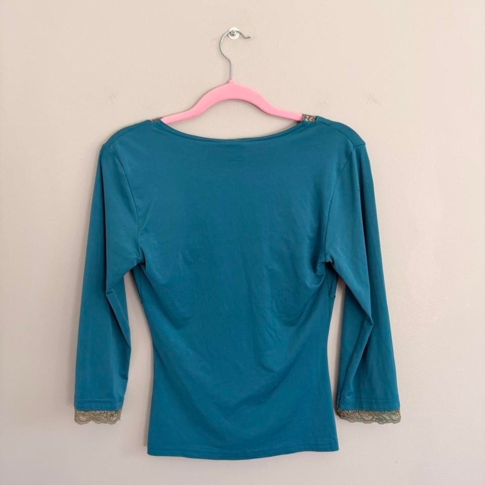 Y2K TEAL‎ WRAPPER LACE 3/4 SLEEVE TOP - Picture 6 of 6